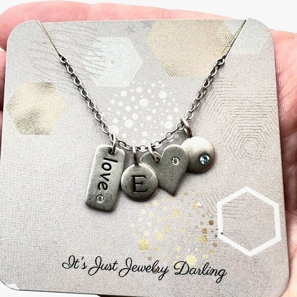 Sterling Silver Womans Necklace Charms Love Heart Initial E Blue Gem Gift Idea - Picture 2 of 3